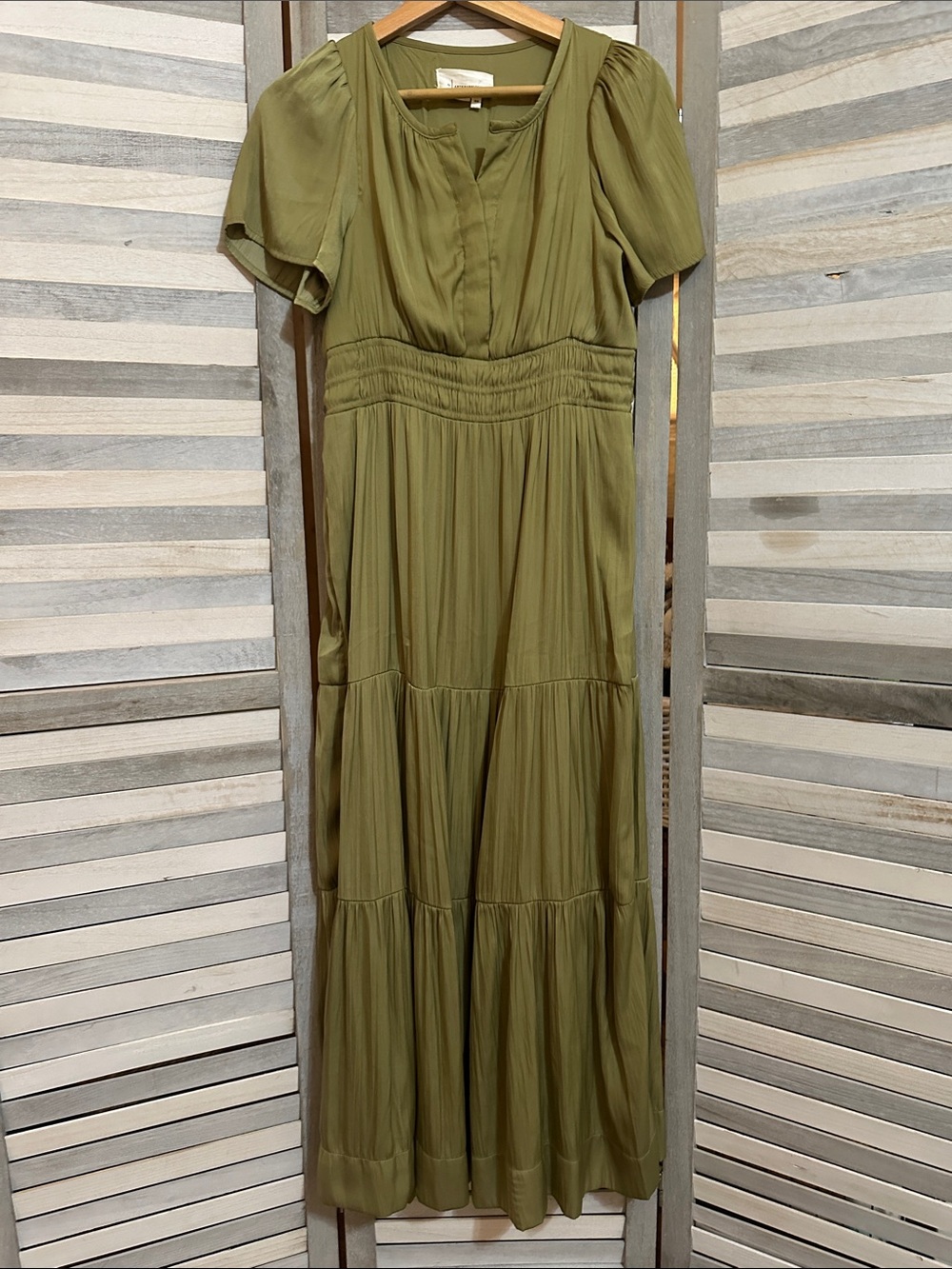Anthropologie pistachio green Tiered Maxi Dress
